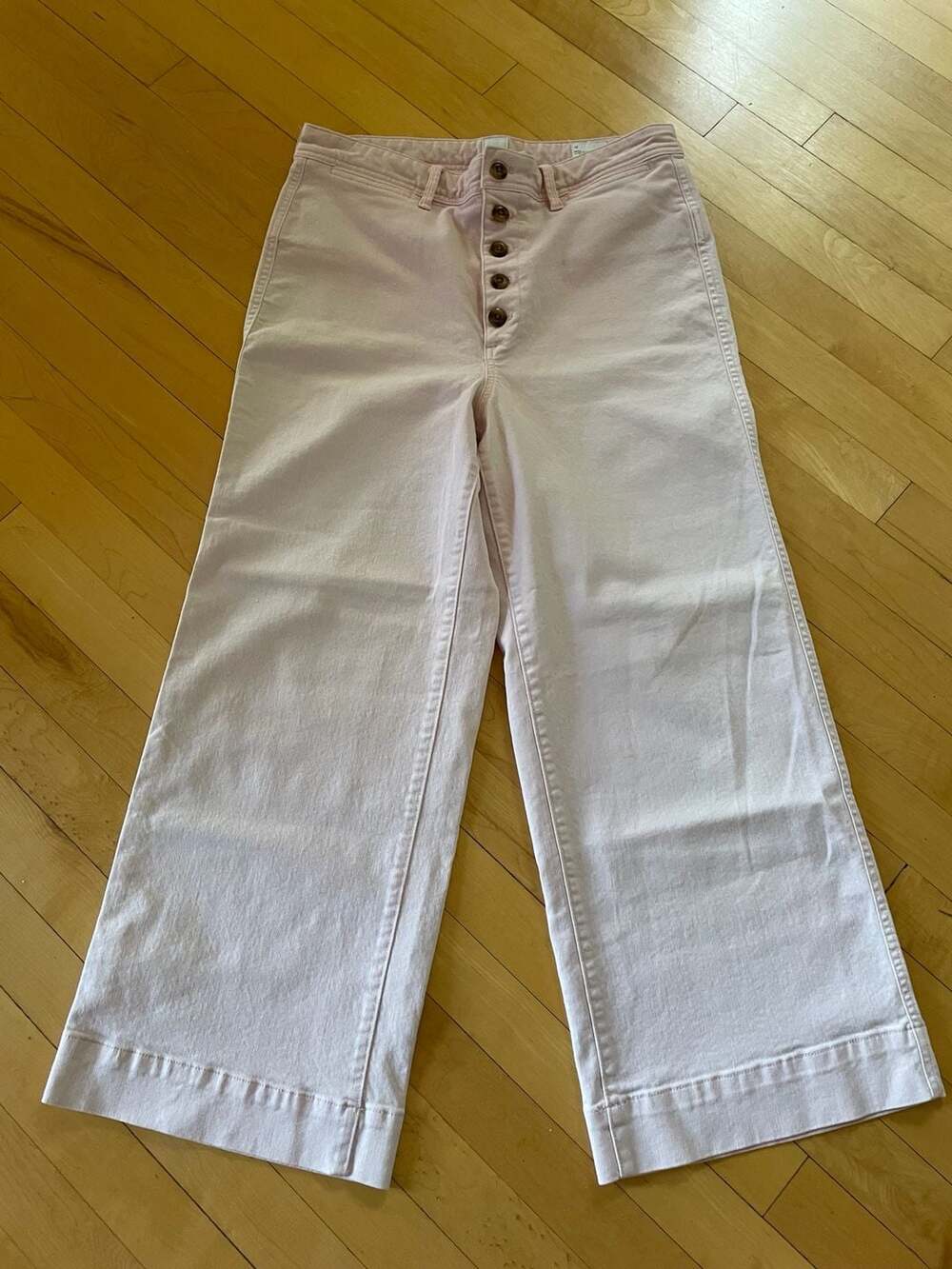 Gap High Rise Wide-Leg Crop Button Fly Light Pink Denim Jeans, Size 12 - Picture 7 of 7
